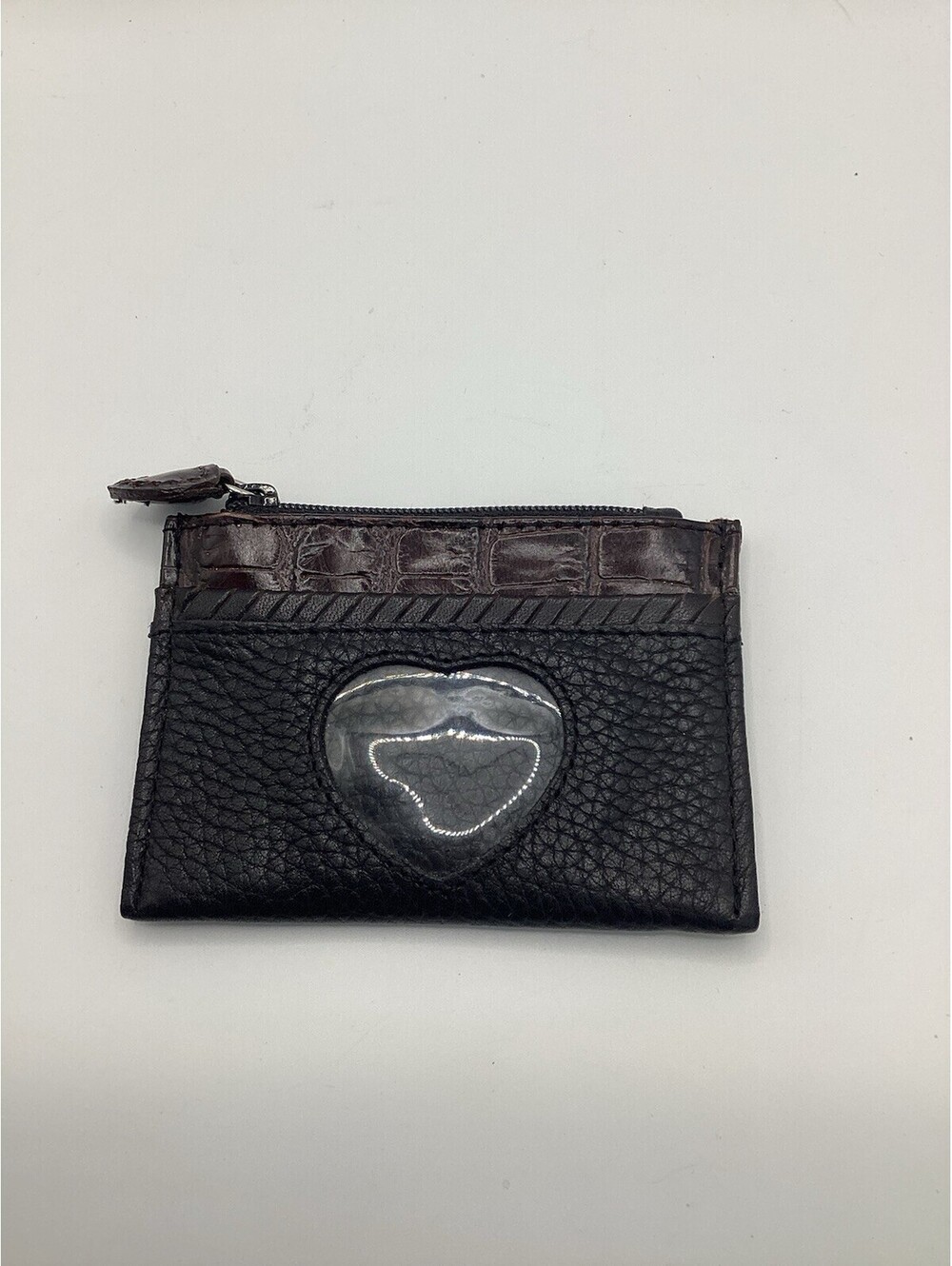 Brighton Black & Brown Pebbled Leather Zip Coin Purse Credit Card Wallet Pouch